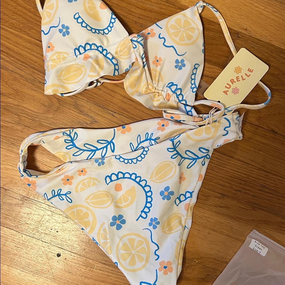 Aurielle Girls Lemon & Blue Floral Bikini Set